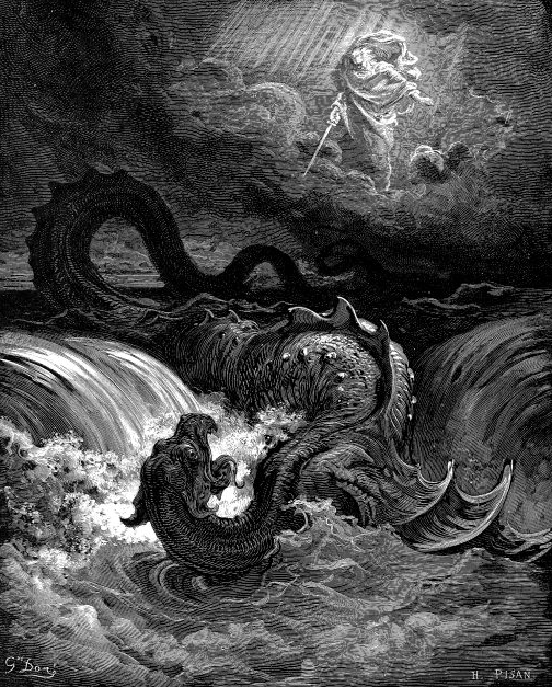 A painting of the description of leviathan by Gustave Doré, used in this context as illustration of possible monster in the waters of our soul